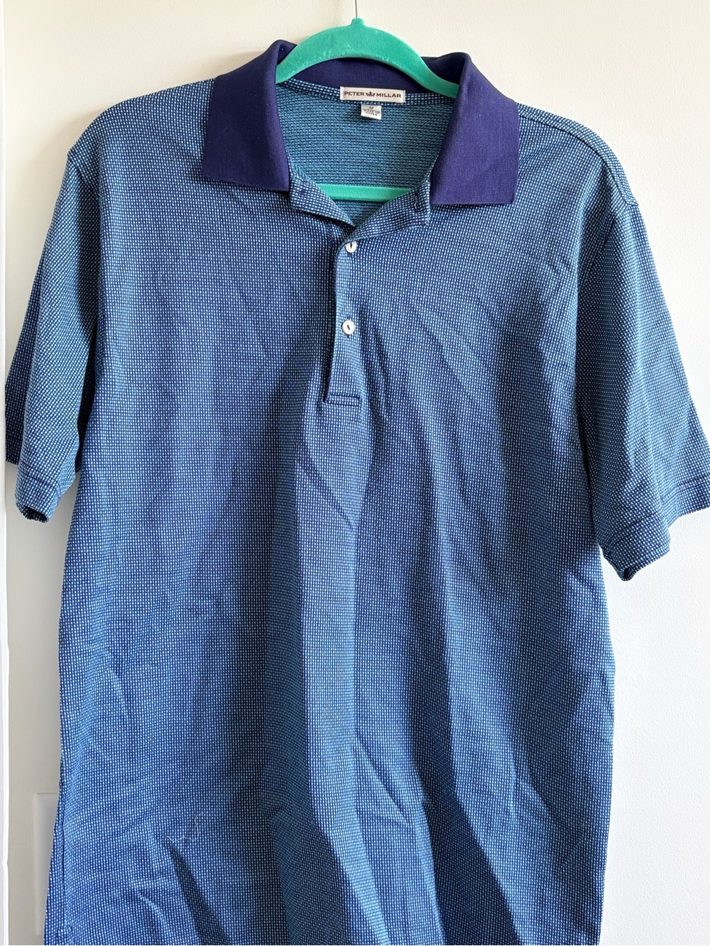 Peter Millar Navy Micro-Pattern Polo with Dark Navy Contrast Collar